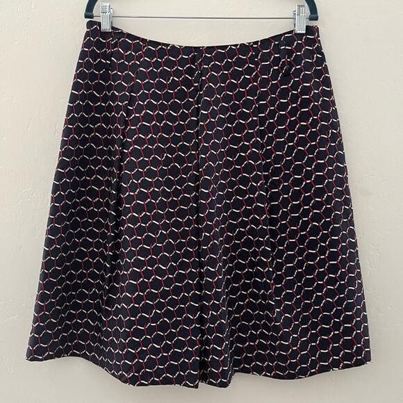 Talbots Silk Skirt Women's 12P Navy Blue Nautical Chain Print Preppy A-Line Midi - Picture 8 of 8